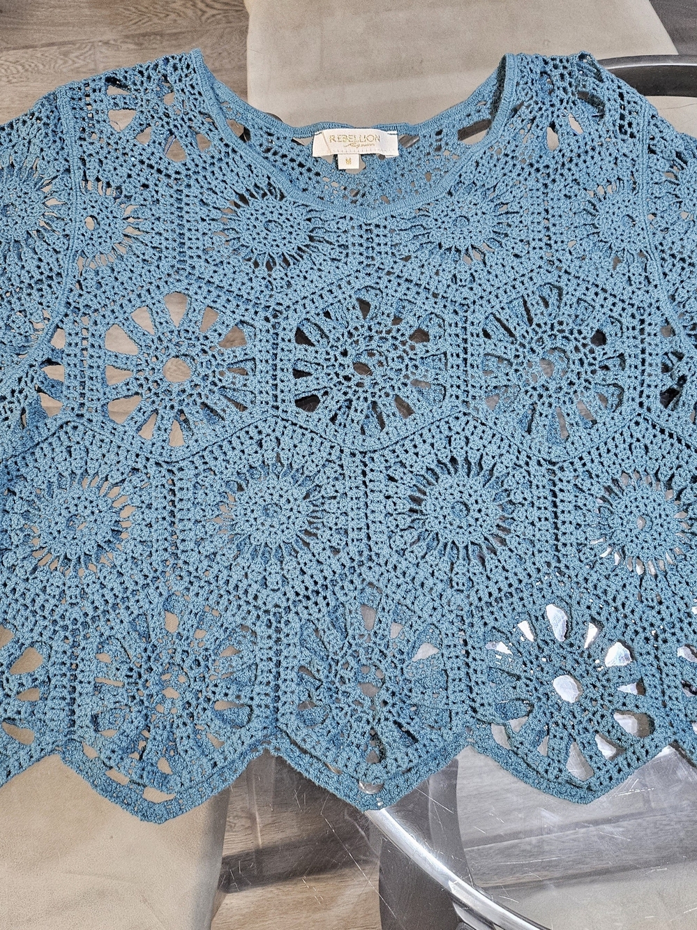 Rebellion Open Crochet Teal Top